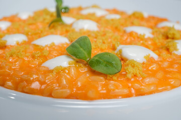 Risotto gourmet sugo e mozzarella con basilico