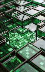 An abstract digital modern  background with glass squares and water droplets