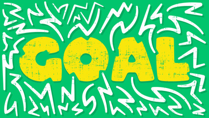 Goal typography flat design with lines in yellow, white and green color. Sport vector illustration. Suitable for landing page and background templates.