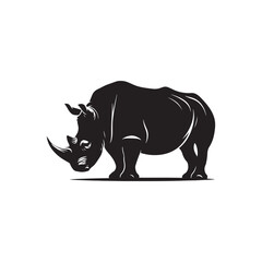 Majestic Guardians vector art: Vector Rhino Silhouette, Minimalist Black rhino illustration.