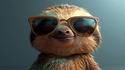 3d Cute Cartoon Sloth Wearing Sunglasses