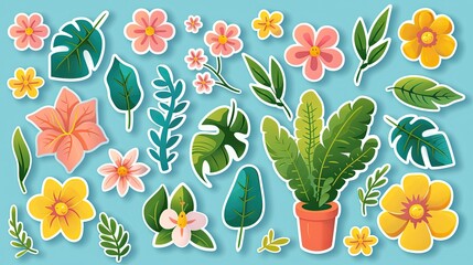 Assorted potted plant stickers collection