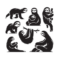 Serenity in Motion vector art: Vector Sloth Silhouette, Minimalist Black Sloth Illustration.