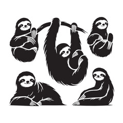Serenity in Motion vector art: Vector Sloth Silhouette, Minimalist Black Sloth Illustration. © Wolfe 