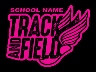 track and field team design with winged foot for school, college or league sports