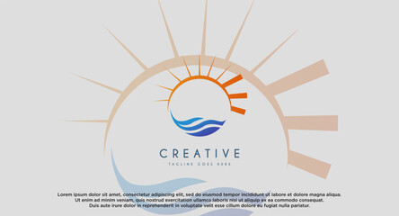 Beach,wave and sun rays Logo in Vector.