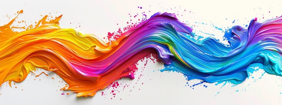 Color brush paint ribbon stroke swirl abstract splash background wave. Brush brushstroke color ribbon paint stroke flow shape wavy design paintbrush pen fluid rainbow element texture acrylic 3D line.