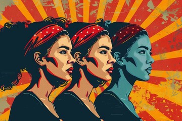 This vibrant Women's Day poster background radiates with symbols of strength, unity, and the resolute spirit of women's empowerment