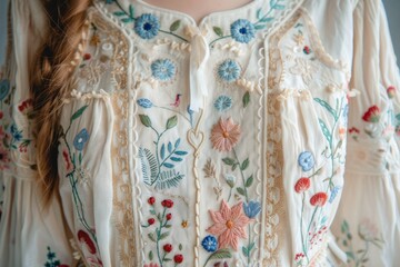 Cottagecore aesthetic dress with floral embroidery