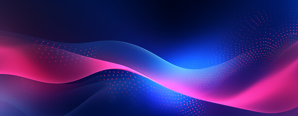 Fototapeta premium Blue and purple waves Abstract Waving Particle Technology Background Design. Abstract wave moving dots flow particles, hi-tech and big data background design for brochures, flyers, magazine