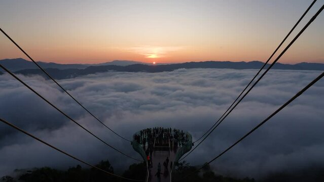 time lapse Skywalk Aiyerweng First light at Aiyerweng Aiyerweng Subdistrict, Betong District, Yala Province, Betong, Thailand, Yala Province of Thailand.