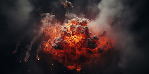Burning explosion on dark background