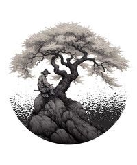 Gelassener Zen-meister Unter Kirschblütenbaum