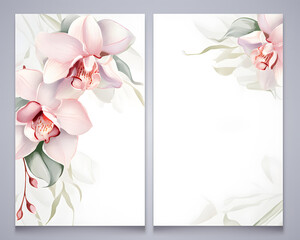 Beautiful floral wedding invitation template with orchids. Watercolor design.