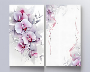 Luxury invitation background with orchid flowers, organic shapes. Watercolor invitation design for wedding and vip cover template.