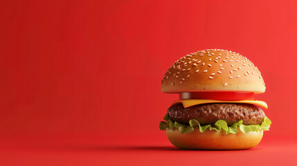 3d Hamburger on a Red Background