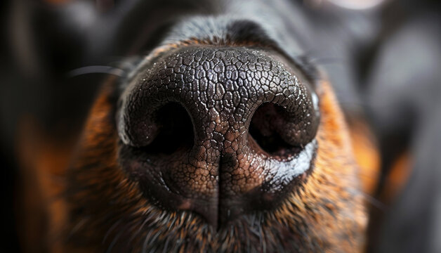 Close-up of a dog's nose and fur, showcasing detailed texture and natural beauty. Generative AI.