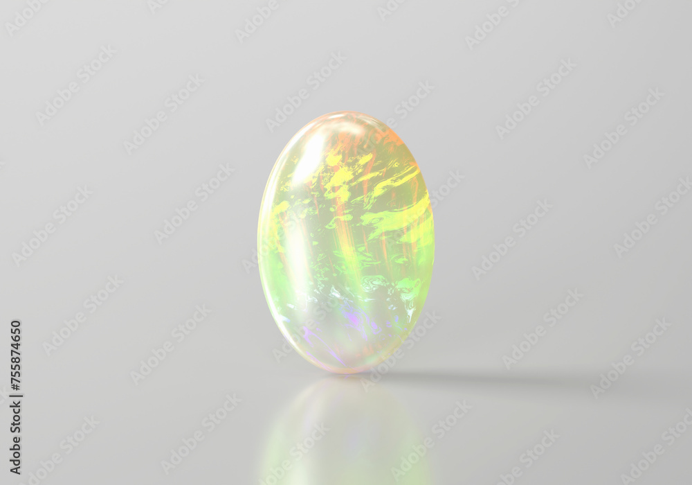 Poster opal round oval isolated on white background 3d rendering