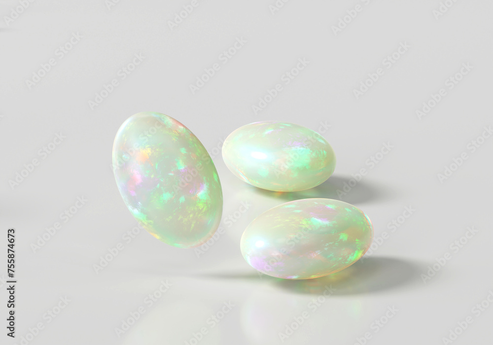 Poster opal round oval isolated on white background 3d rendering