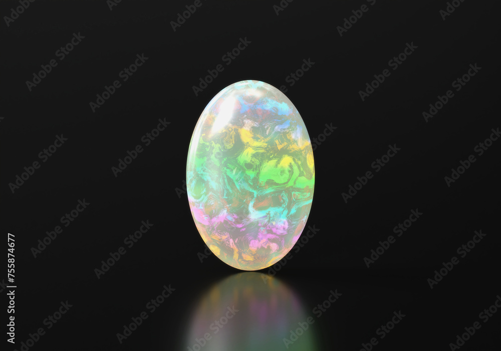 Poster opal round oval isolated on black background 3d rendering