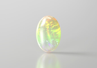 Opal round oval isolated on white background 3d rendering