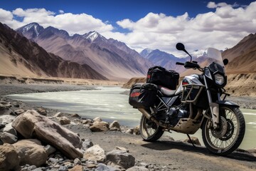 Conquering the Himalayas: An Epic Bike Ride Through Leh Ladakh ️generative ai - obrazy, fototapety, plakaty