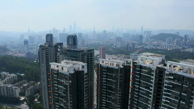 Drone view of urban skyline in Shenzhen, China