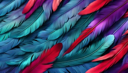 blue red and purple feathers, texture