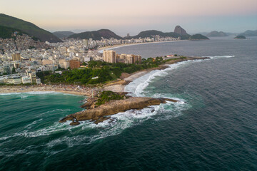 Aerial View of Arpoador Rock and Ipanema Beach in Rio de Janeiro, Brazil