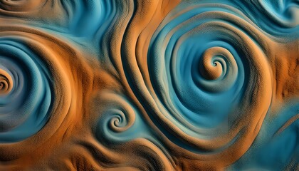 Blue and orange swirls of colored sand, background, texture