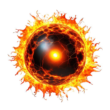 Atomic black hole irradiating circular flame sphere isolated on white or transparent background