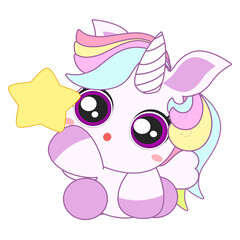 Cute Unicorn Holding Star Character Icon Graphic Clipart Cartoon