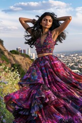 Urban Glamour: Action-Packed Vogue Style Featuring Indian Woman in LA generative ai