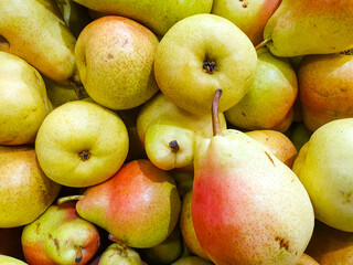 Natural pear background. Pear is a red-green ripe fruit.