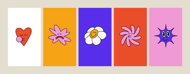 Vector set background with abstract logo design templates in simple linear style. Symbols for social media stories highlights