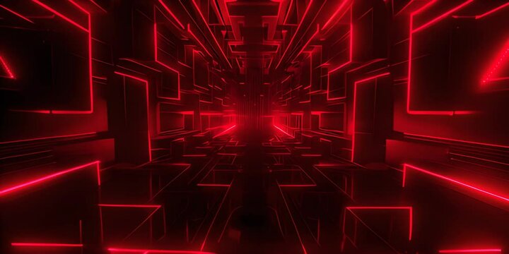 Breakthrough concept. Black maze like sci-fi style corridor or shaft background with red orange glow ahead. Abstract Exit or goal concept. 4K Video