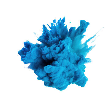 Bright blue holi paint color powder festival explosion isolated on white or transparent background
