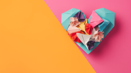 origami heart with vintage paper on a colorful background сreated with Generative Ai