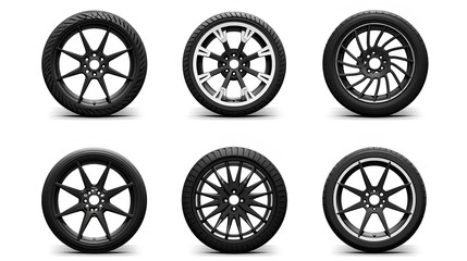 Set of car wheel black and white