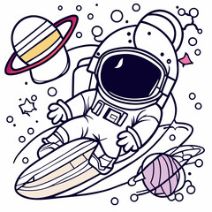 astronaut in the space, vector illustration line art