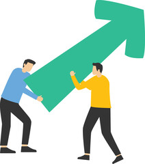 Concept Develop or upgrade, increase sales or increase revenue, grow business or develop marketing plan to make more profit concept, superhero businessman helping to lift bar graph to new high level.