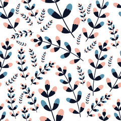 Gentle seamless floral pattern on isolated white background. Botanical ornament in flat style. For wallpaper, prints, postcards.