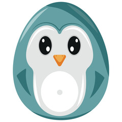 Easter egg template painted with animal motifs, i.e. colored like a blue penguin, for posters, banners or holiday cards