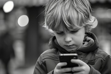 Young Boy Engrossed in Cell Phone