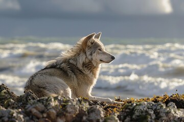 Lone Wolf Overlooking Ocean