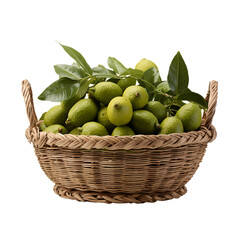 Feijoas in a Wicker Basket - PNG Cutout Isolated in a Transparent Backdrop