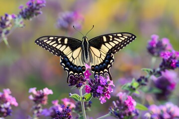 Naklejka premium Butterfly Resting on Purple Flower
