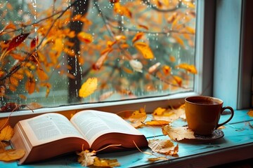 Coffee Cup and Book on Window Sill