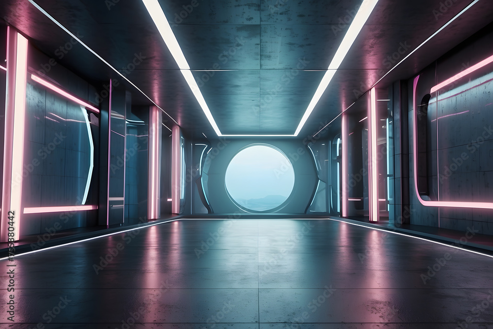 Poster abstract room with bright lights and a modern design, creating an empty and futuristic space with an