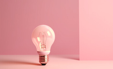 bright light bulb made, baby pink pastel background сreated with Generative Ai